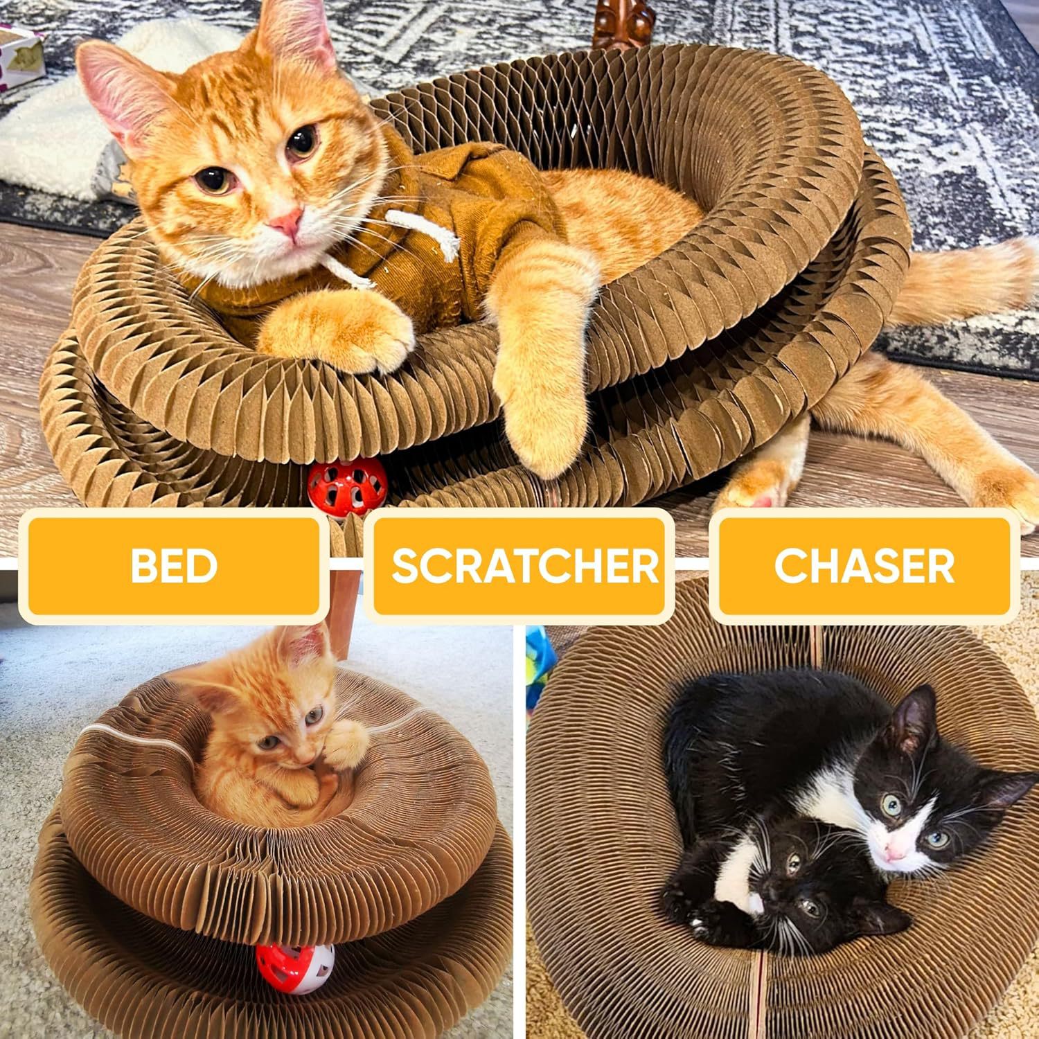Velura Paws Accordion Cat Scratcher — Bell Toy & Scratching Post